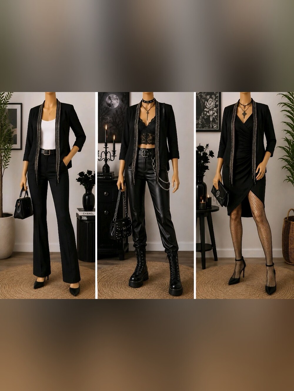Rock & Republic Black Tailored Blazer With Rhinestone Trim Size 14